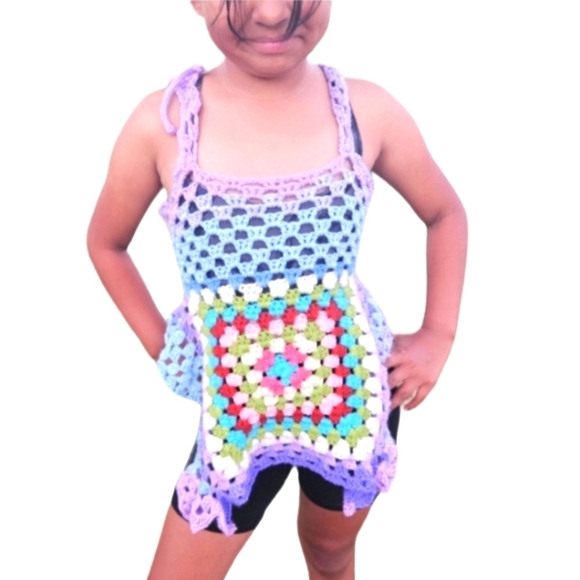 Hand Crafted crop top crochet halter granny square purple festival Rave small - Picture 10 of 17